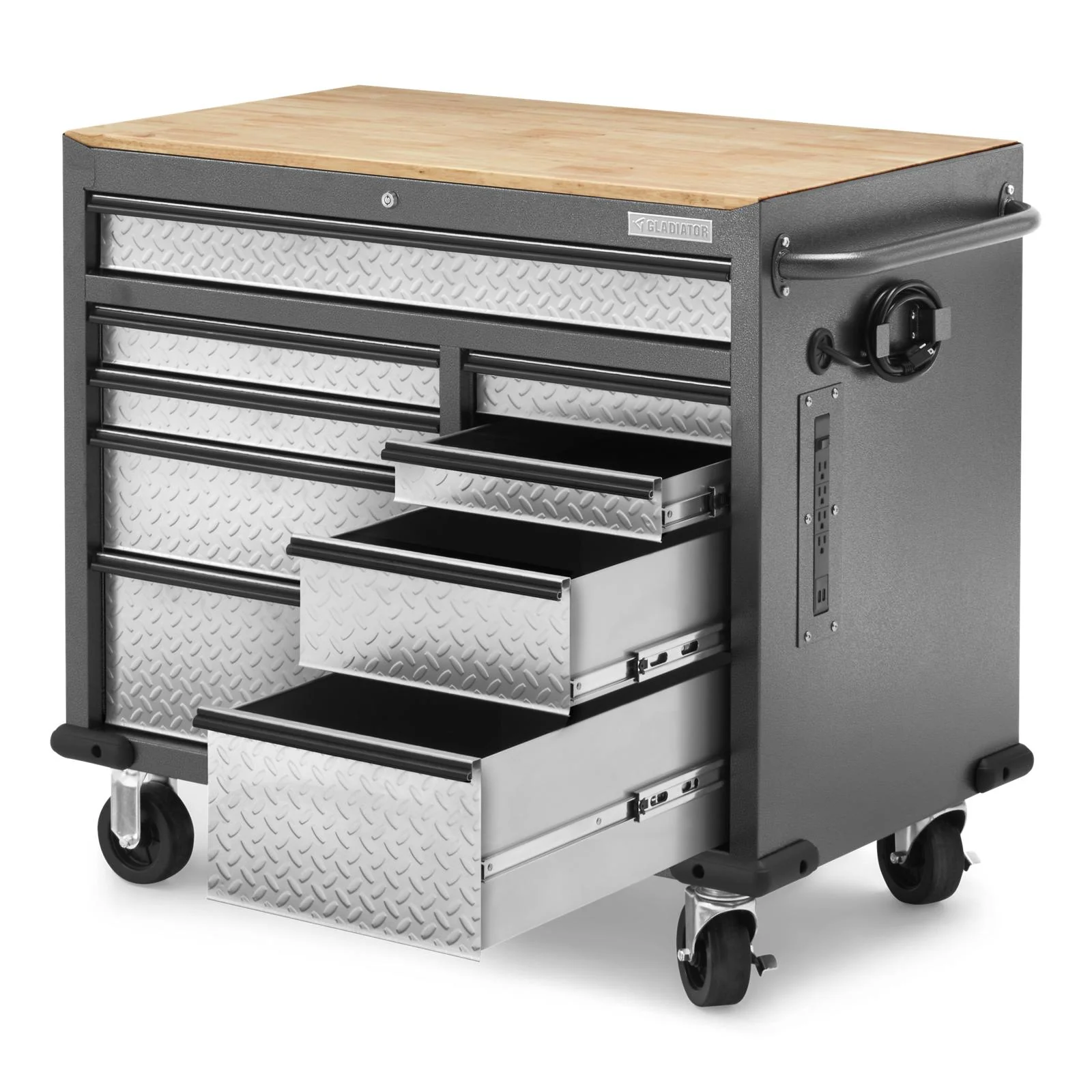 Premier 41 inch 9-drawer Mobile Tool Workbench with Solid Wood Top - Image 4