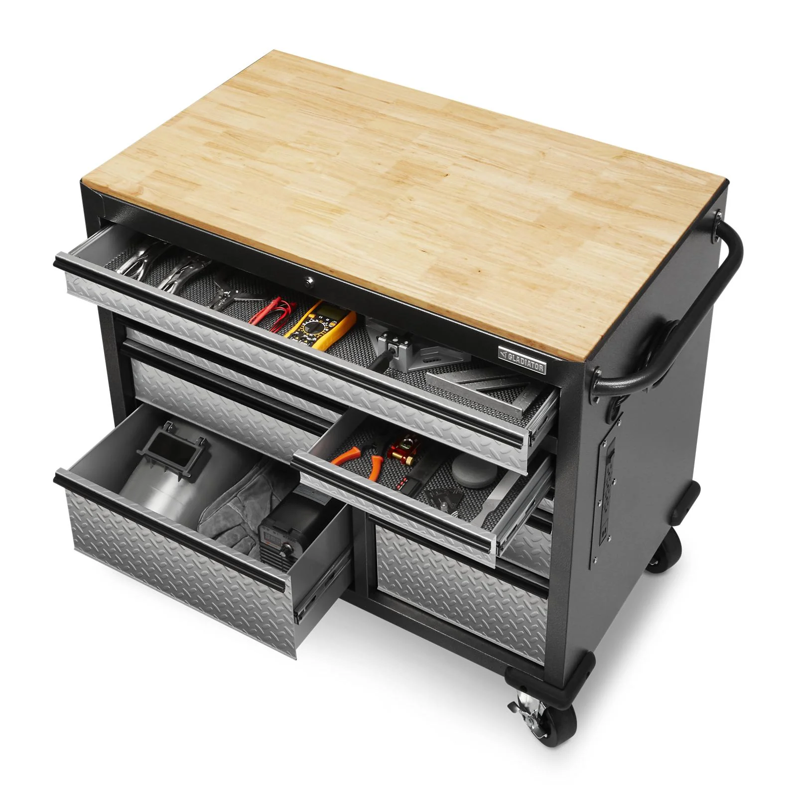 Premier 41 inch 9-drawer Mobile Tool Workbench with Solid Wood Top - Image 9